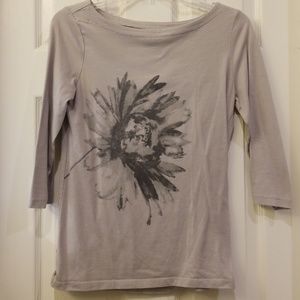 Ann Taylor Loft Grey Flower Tshirt